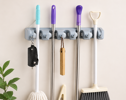 Heavy Duty No-Drill Organizer Rack with Hooks for Cleaning Tools
