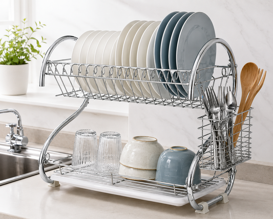 2-Tier Stainless Steel Dish Drying Rack -55cm