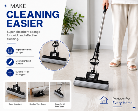 Highly Absorbent Floor Cleaning Mop with Squeeze Mechanism
