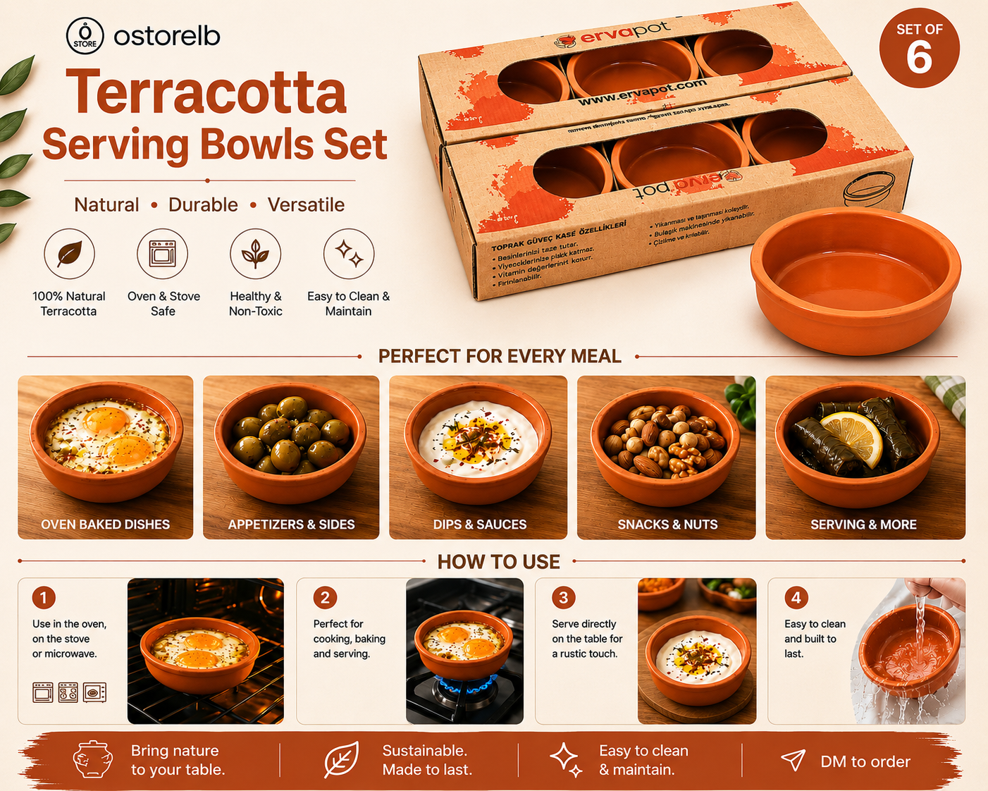 Terracotta Serving Bowls Set of 6