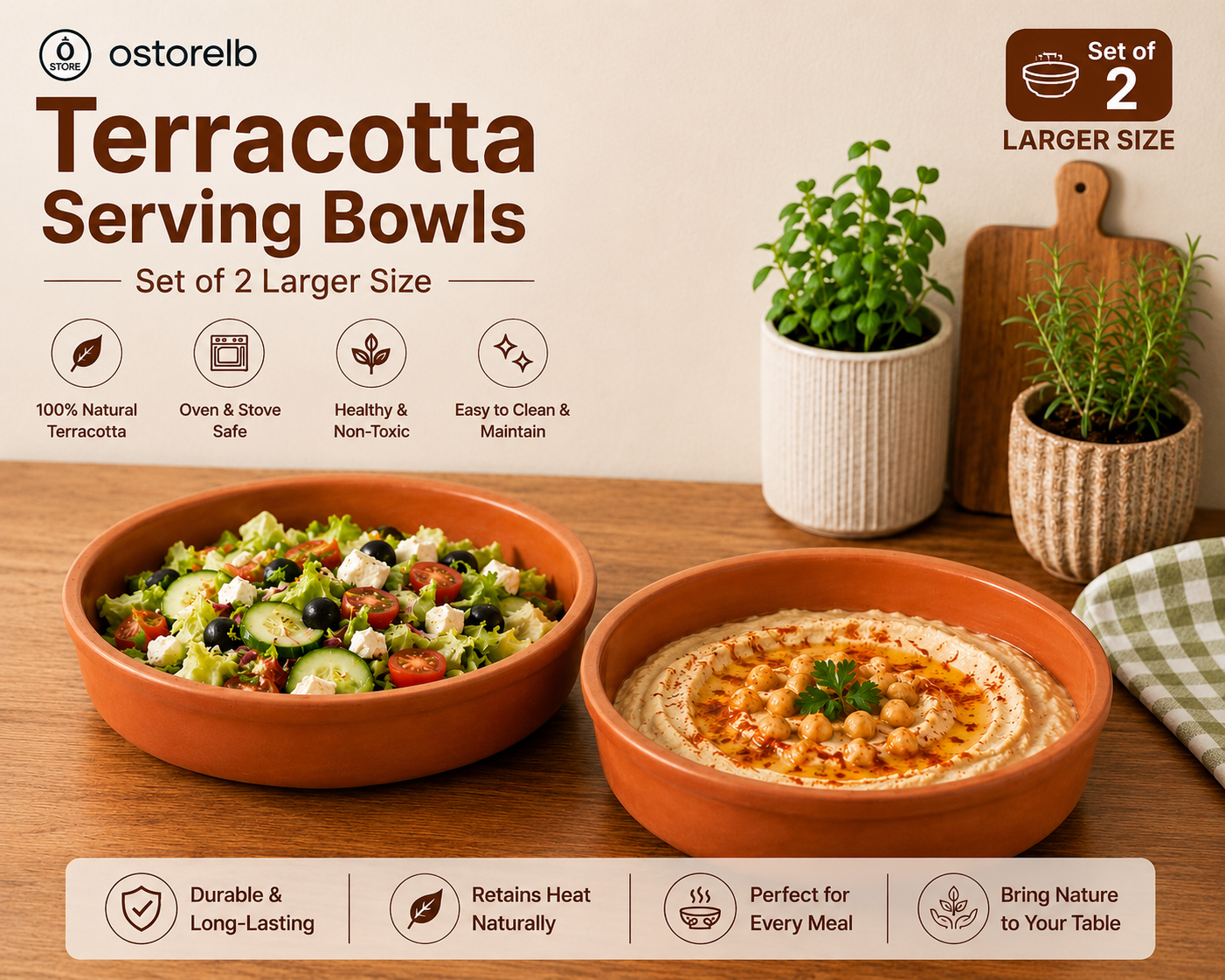 Terracotta Serving Bowls - Set of 2