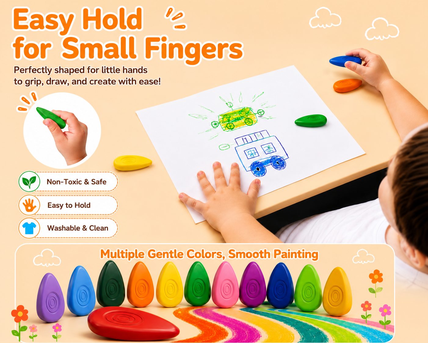 12-Piece Easy-Grip Toddler Crayons