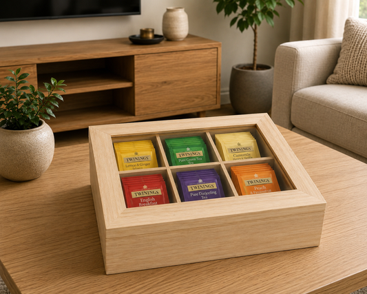 Wooden Tea Organizer with glass lid