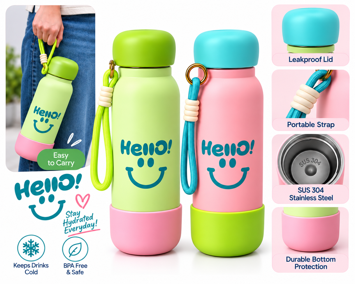 Kids Insulated Stainless Steel Water Bottle with Strap | BPA-Free Bottle