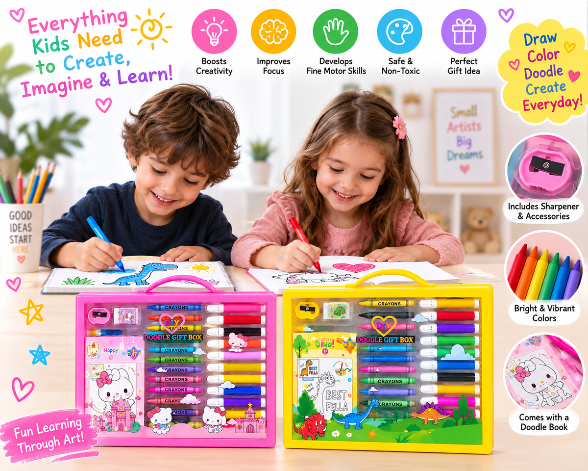 Kids DIY Doodle Gift Box – Coloring & Drawing Set with Crayons