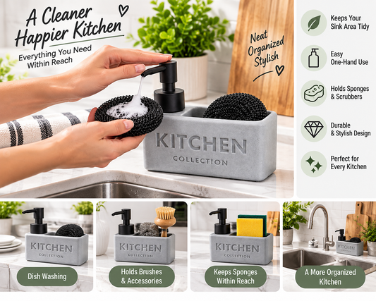 Kitchen Soap Dispenser & Sponge Holder (Ceramic)
