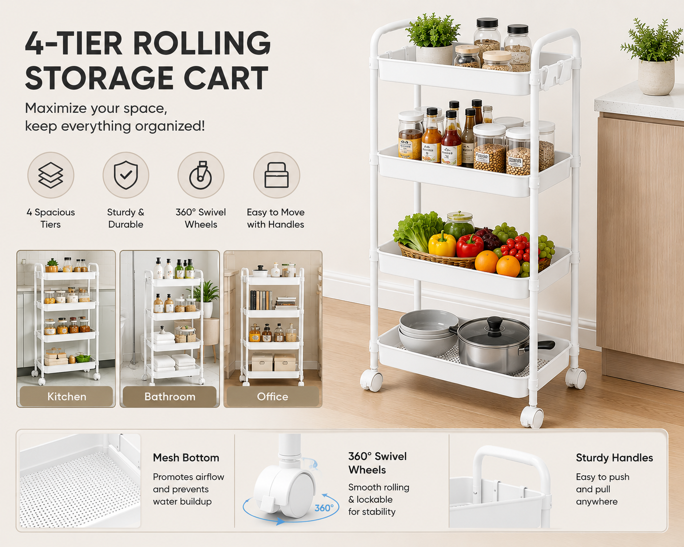 4-Tier Rolling Storage Cart