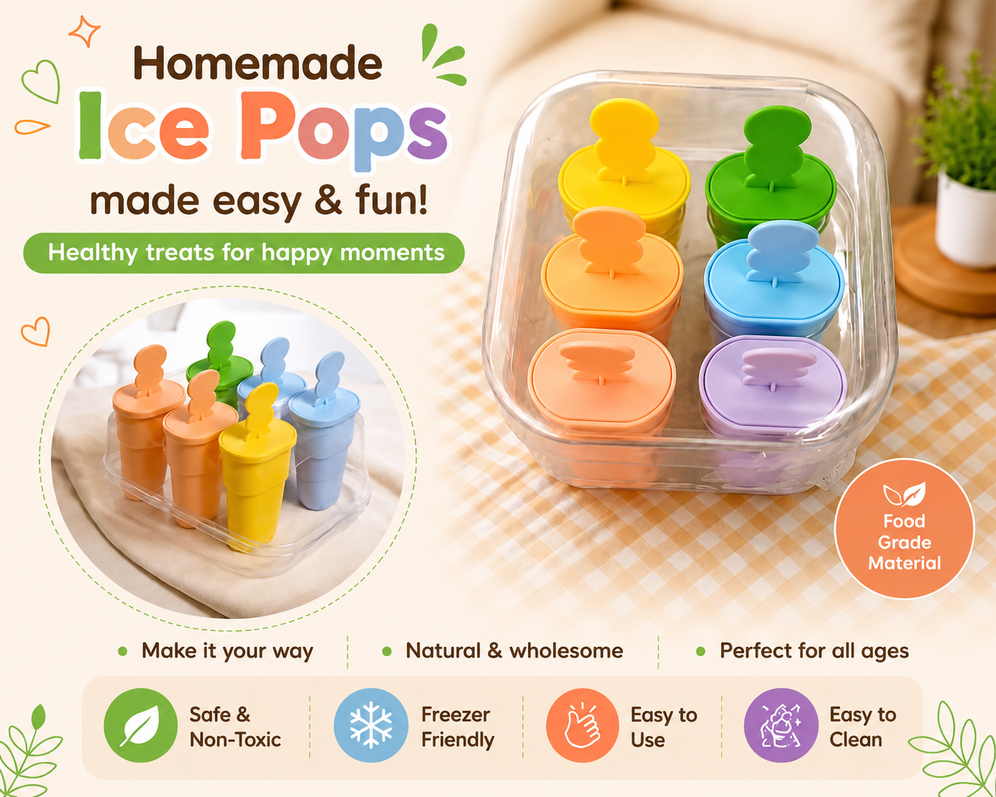 Silicone Popsicle Mold Set with Container