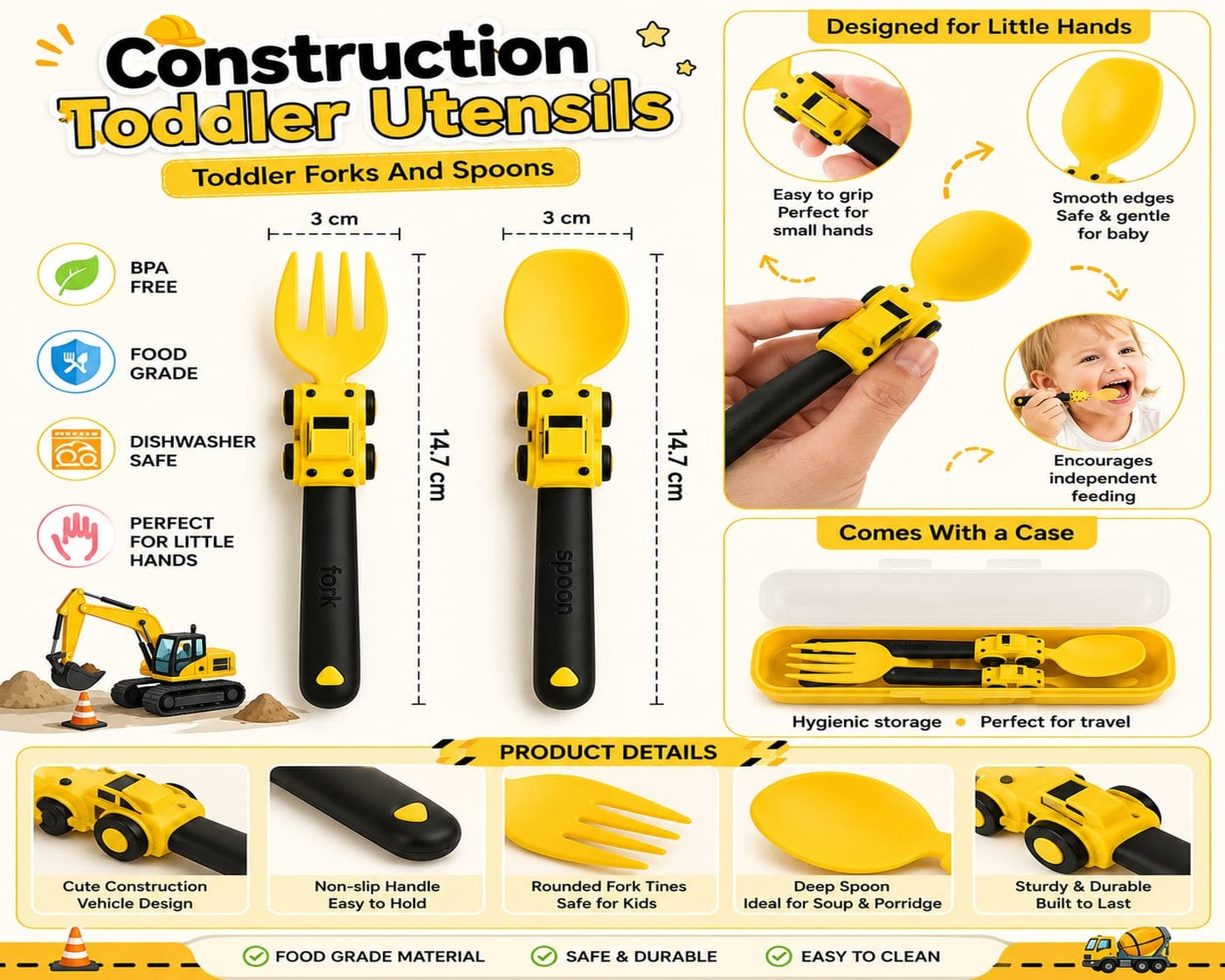 Construction Vehicle Toddler Fork & Spoon