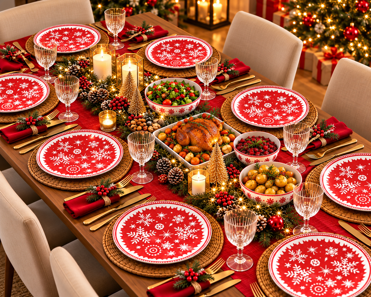 Christmas Red & White Snowflake Dinner Plate Set of 8
