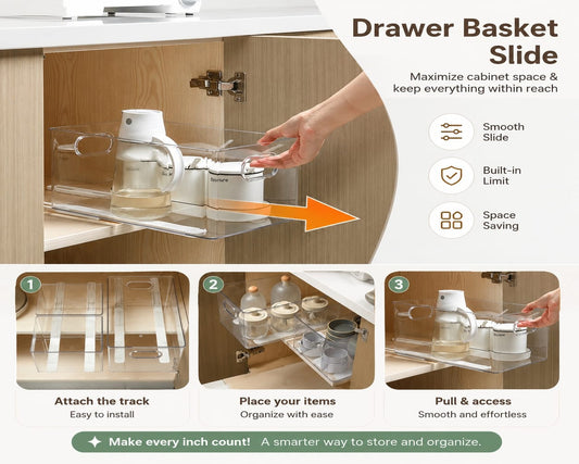 Drawer Basket Slide – Pull-Out Cabinet Organizer Storage Bin