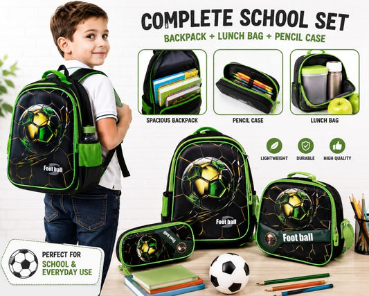 Boys 3-Piece Football School Bag Set