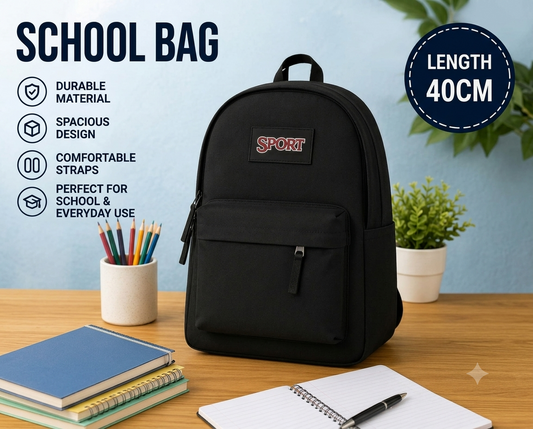40cm Durable School Backpack-Black