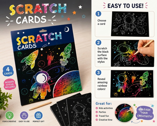 Space Theme Rainbow Scratch Art Kit (4 Cards)