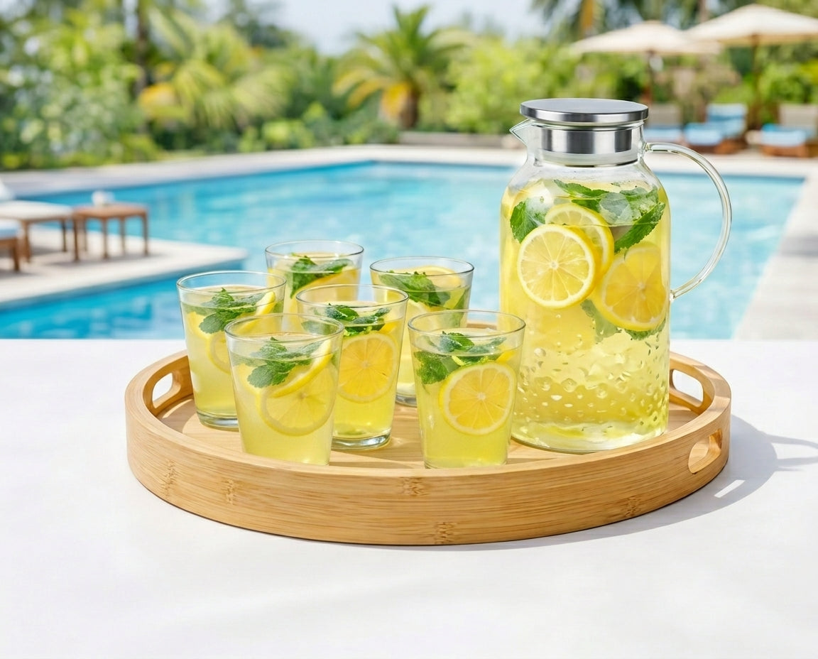 Glass Pitcher Set with 6 Matching Tumblers