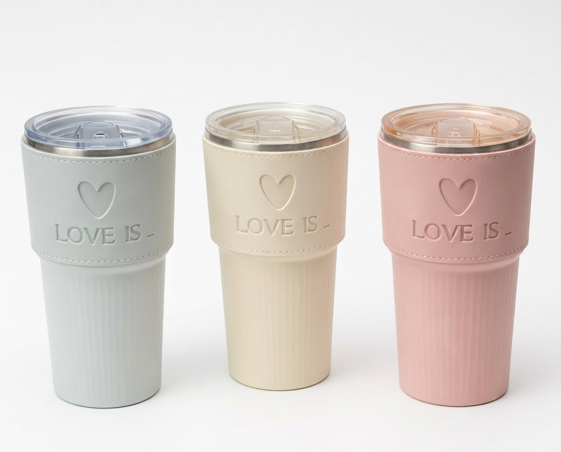 Ceramic Mug with Lid & Faux Leather Heart Sleeve