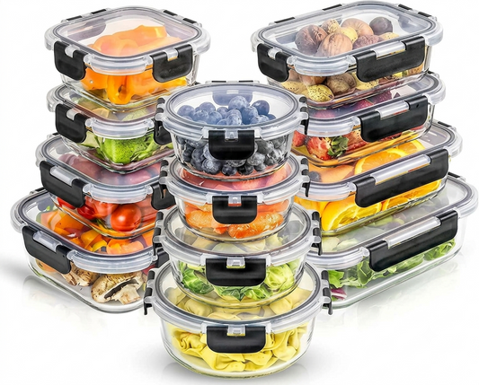 Glass Food Storage Containers Set with Locking Lids - 12PC