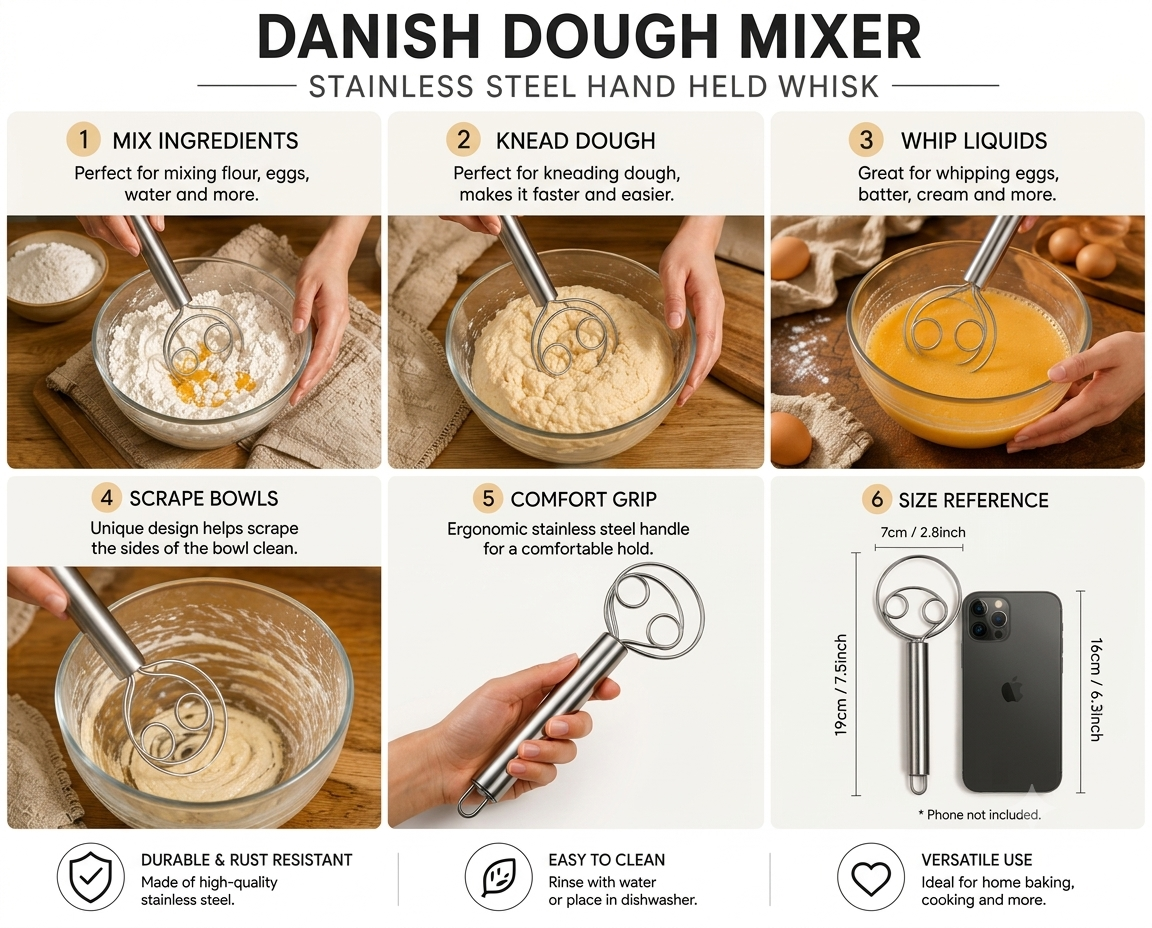 Stainless Steel Danish Dough Whisk