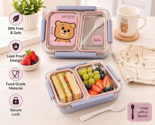 Stainless Steel Cute Teddy Bear Lunch Box with Spoon
