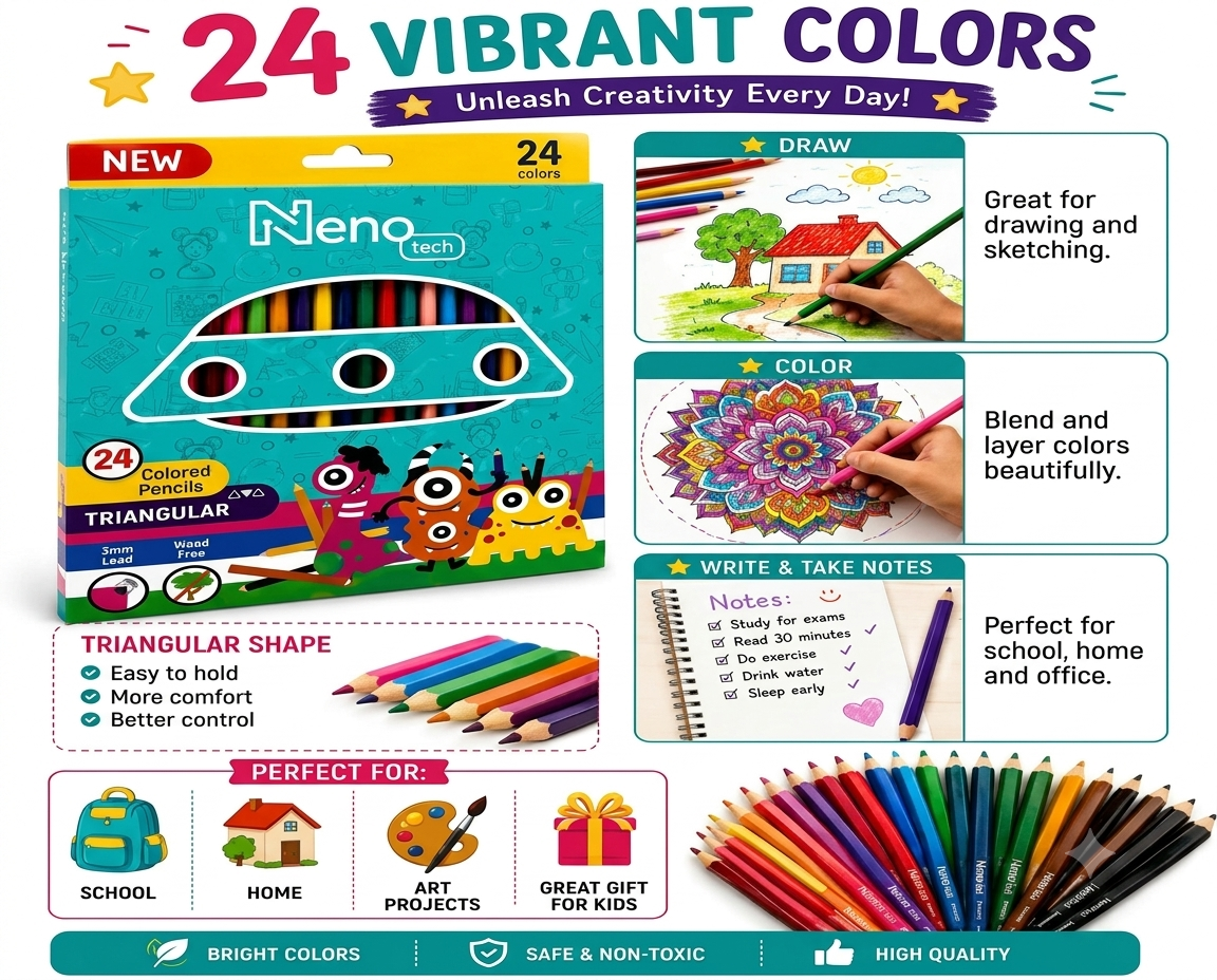 Wood-Free & Non-Toxic 24-Color Pencil Set for Kids