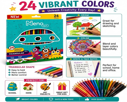 Wood-Free & Non-Toxic 24-Color Pencil Set for Kids