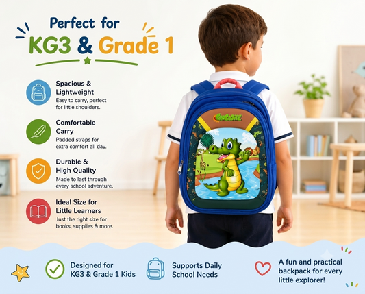 Kids Crocodile School Backpack for KG3 & Grade 1