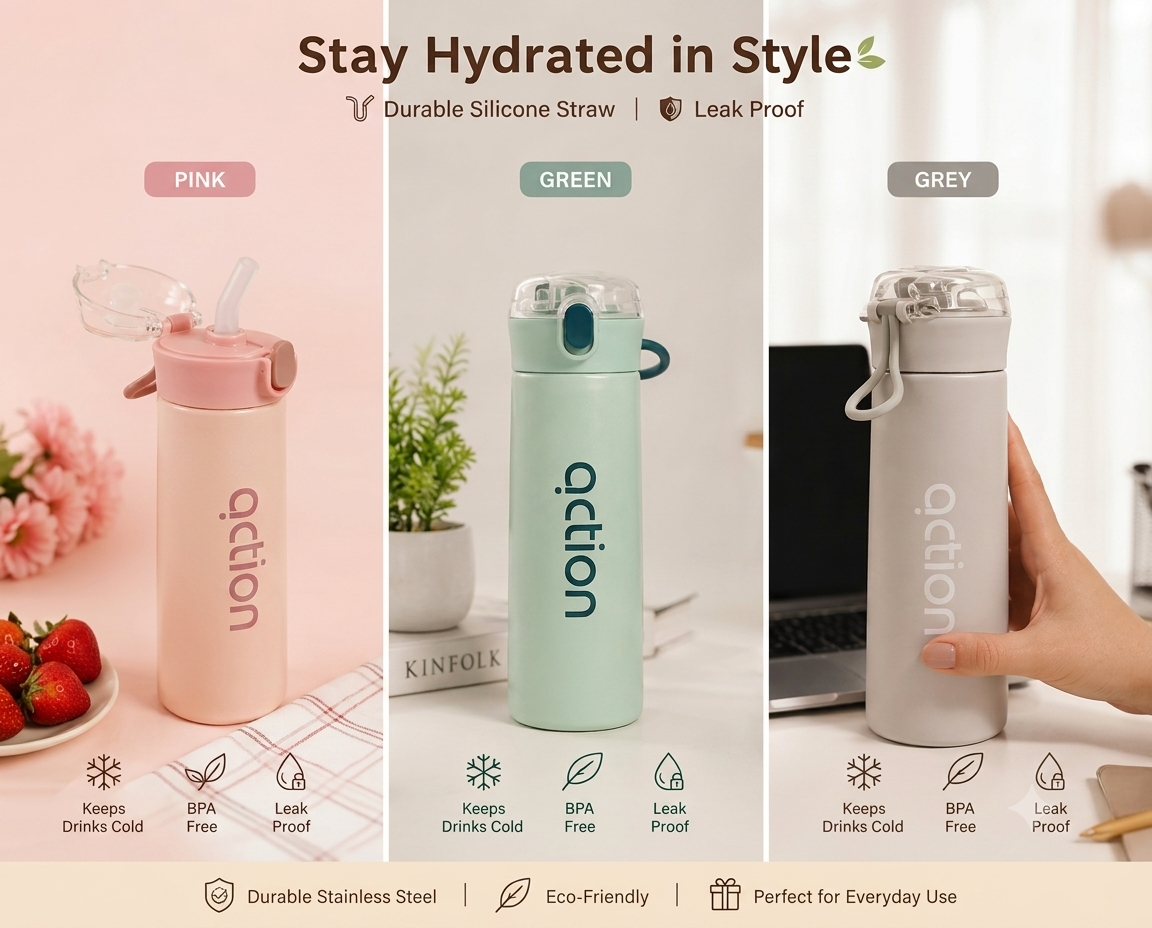 500 ml Stainless Steel Water Bottle with Straw