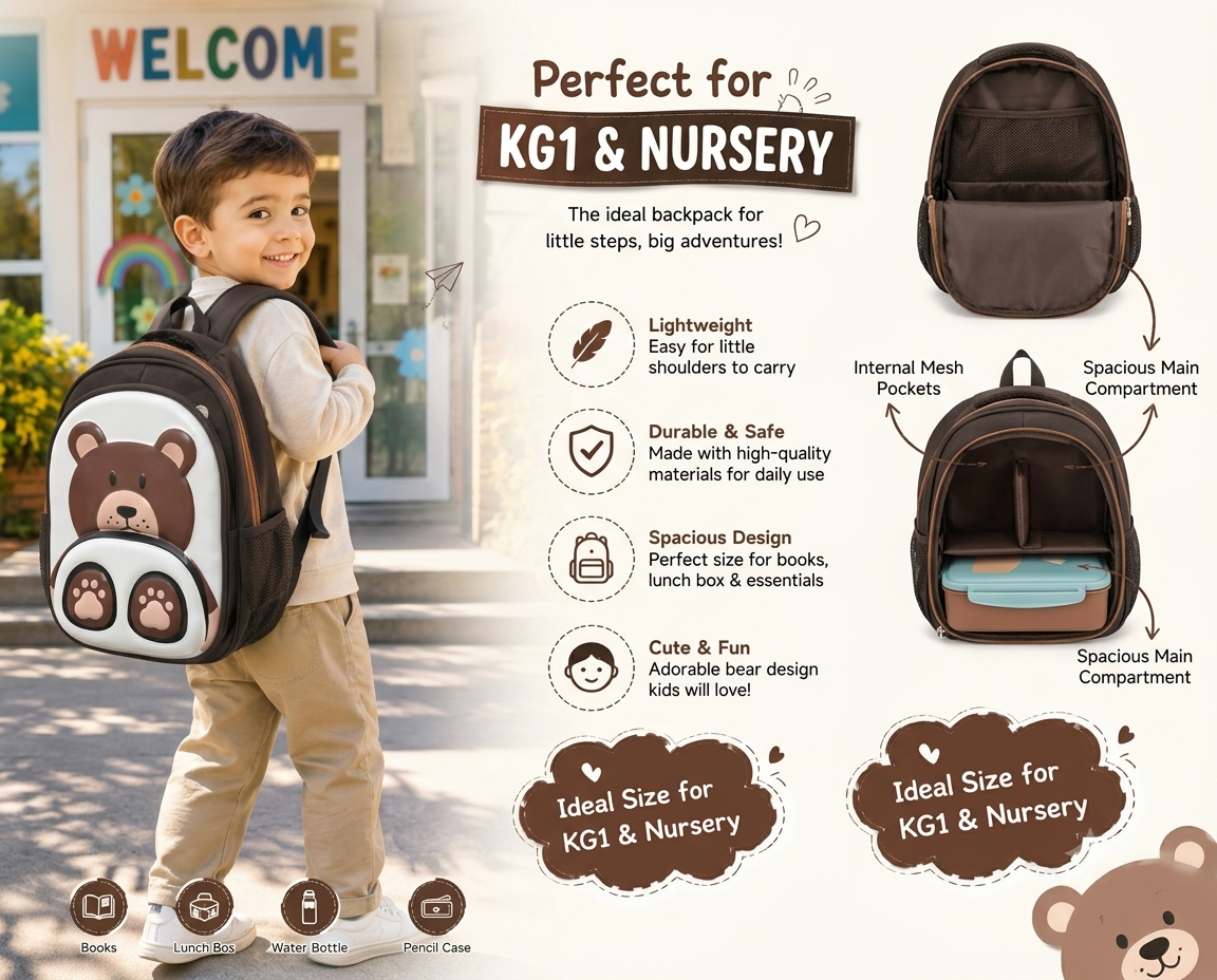Cute Bear School Bag for KG1 & Nursery