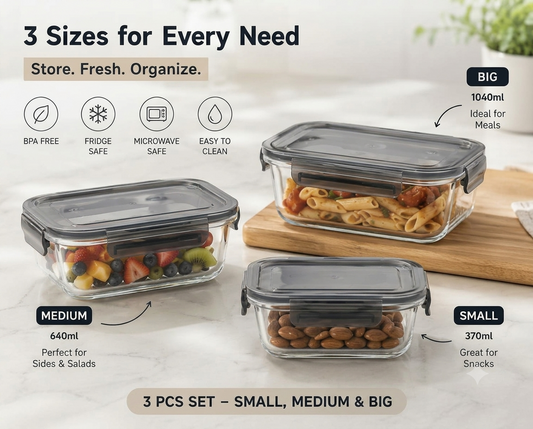 3-Piece Glass Food Storage & Meal Prep Container Set