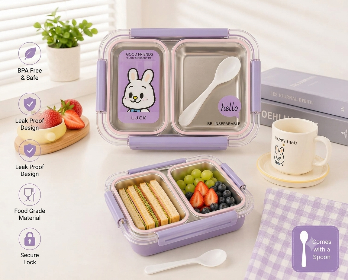 Stainless Steel Cute Purple Bunny Lunch Box