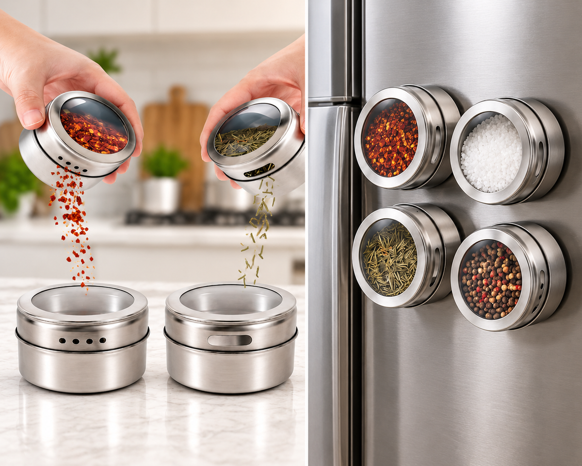 Set of 2 Magnetic Stainless Steel Spice Jars