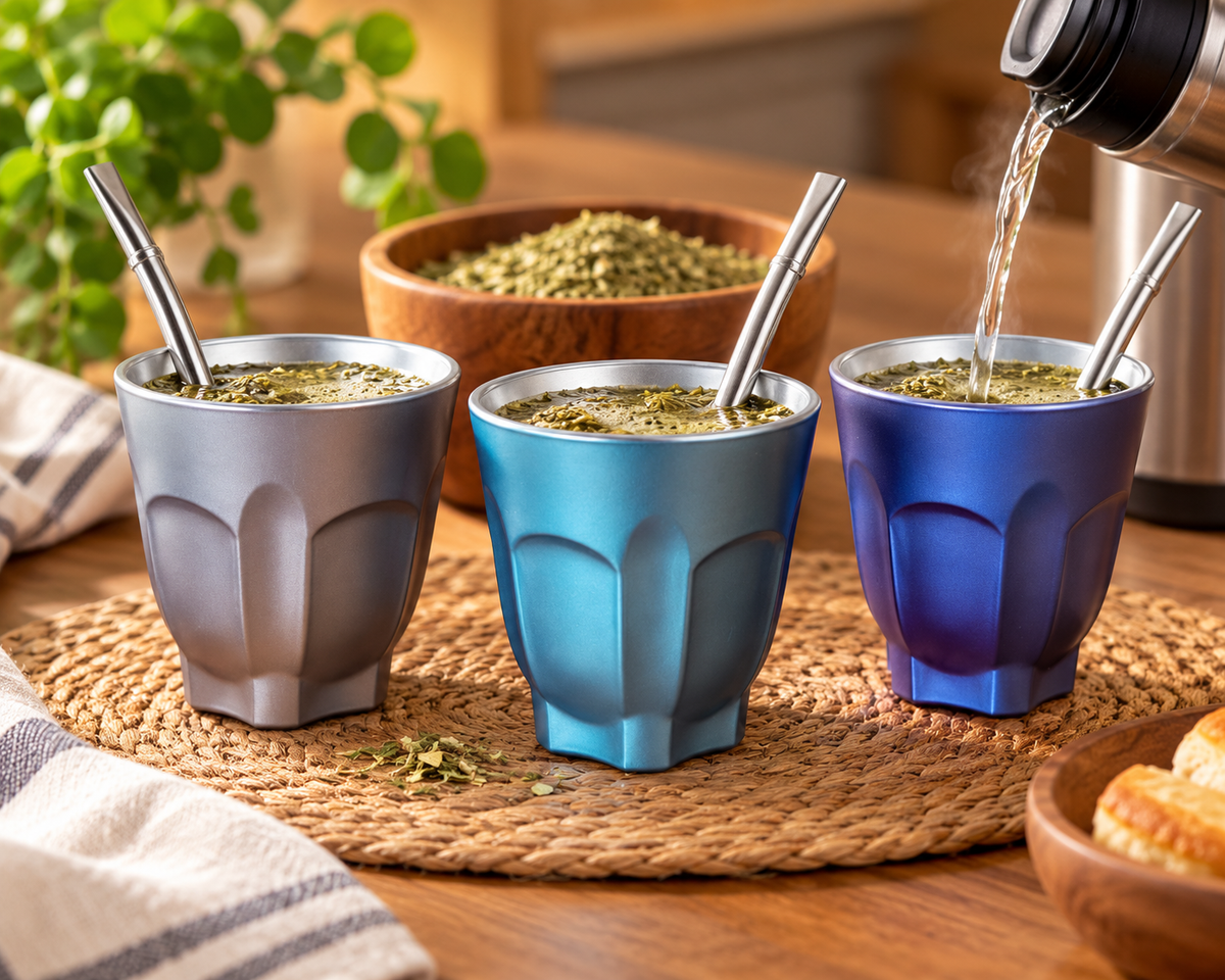 Metallic Mate Tea Cups with Straw-330ml
