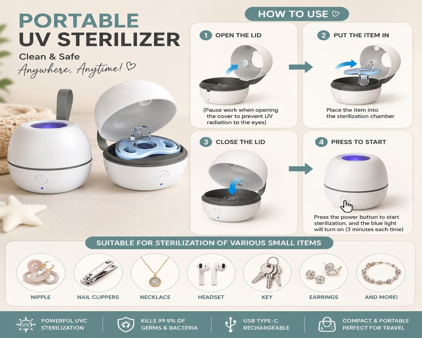 UV-C Sterilizer Box for Baby Pacifier