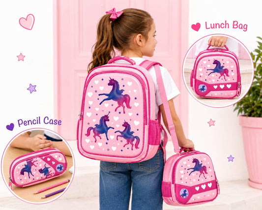 Girls 3-Piece Unicorn School Bag Set