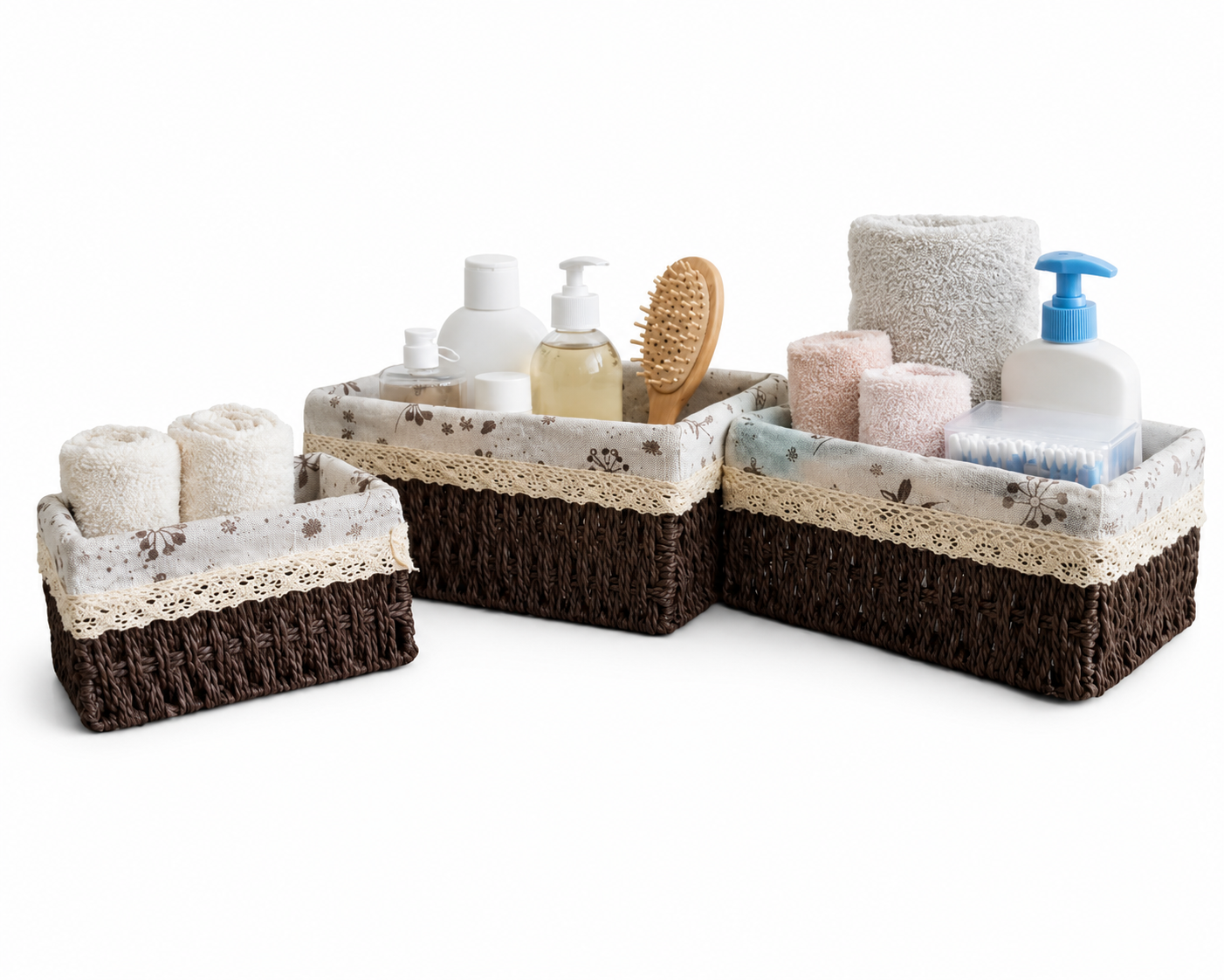 Woven Storage Basket Set of 3 Dark Brown