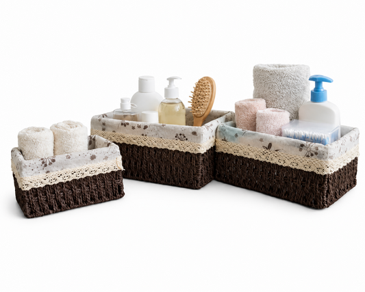 Woven Storage Basket Set of 3 Dark Brown