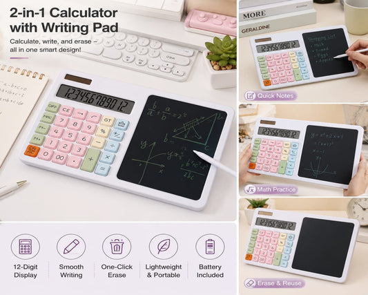 2-in-1 LCD Writing Pad Calculator -One Touch Erase