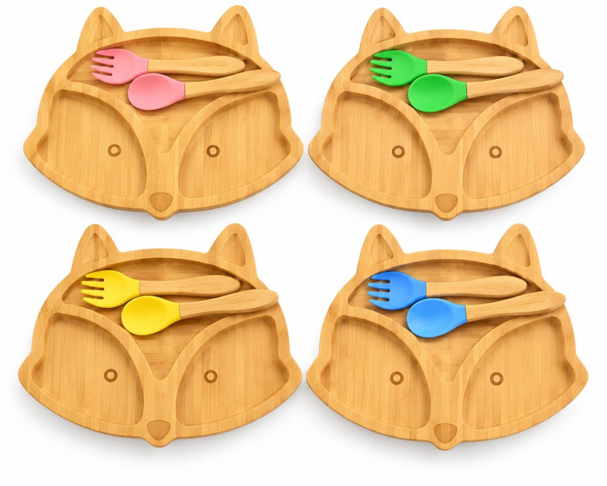 Cat-Shaped Bamboo Divided Plate for Kids