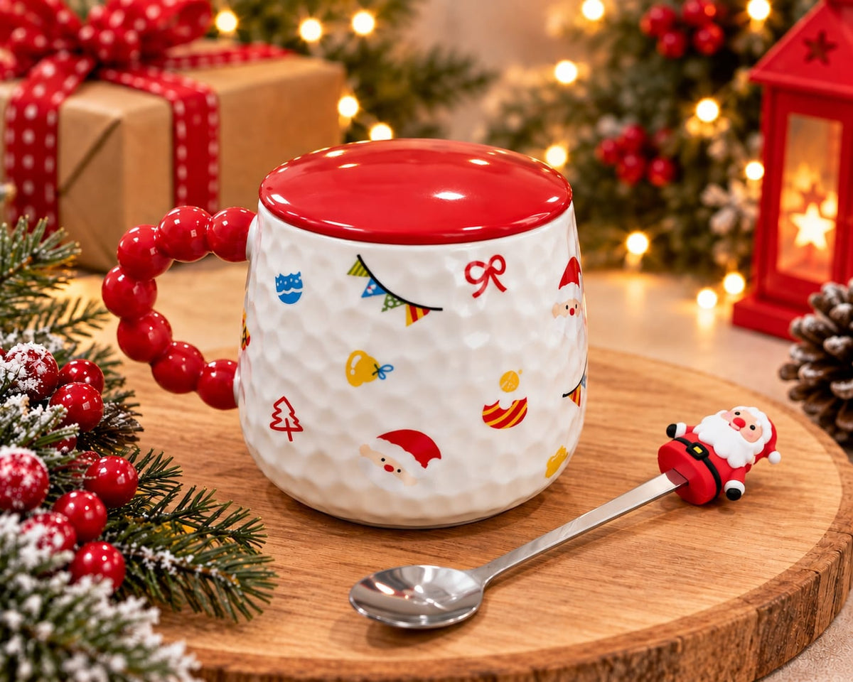 Christmas Santa Mug with Spoon – Festive Holiday Coffee Cup