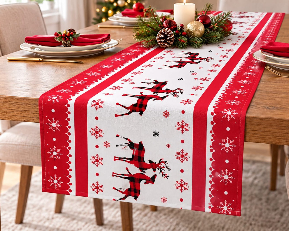 Christmas Table Runner – Reindeer Holiday Dining Table (230 x 35 cm)
