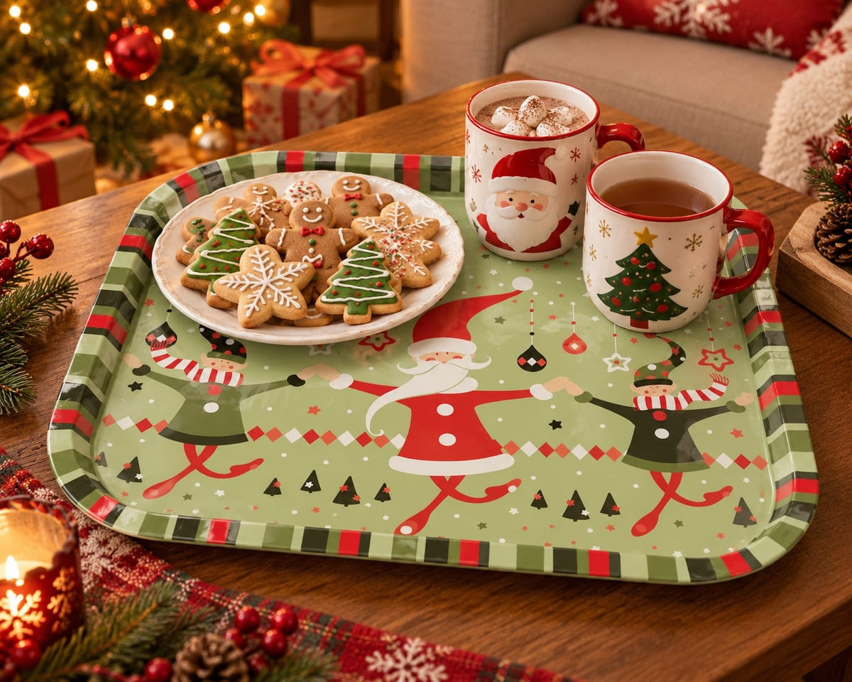 Christmas Serving Tray with Festive Winter Village Design (40 x 30 cm)
