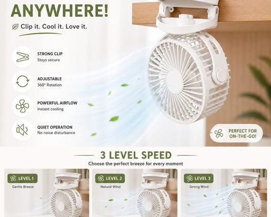 Portable USB Rechargeable Clip Fan