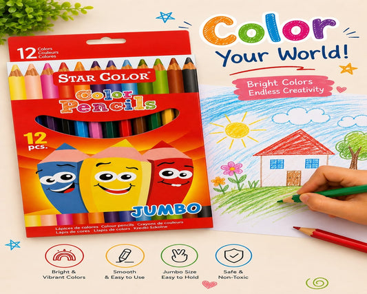 12-Piece Jumbo Colored Pencils for Kids – Bright & Vibrant Colors