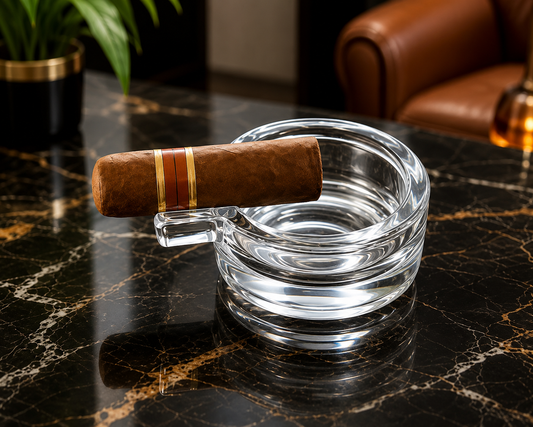 Glass Cigar Ashtray Crystal Round