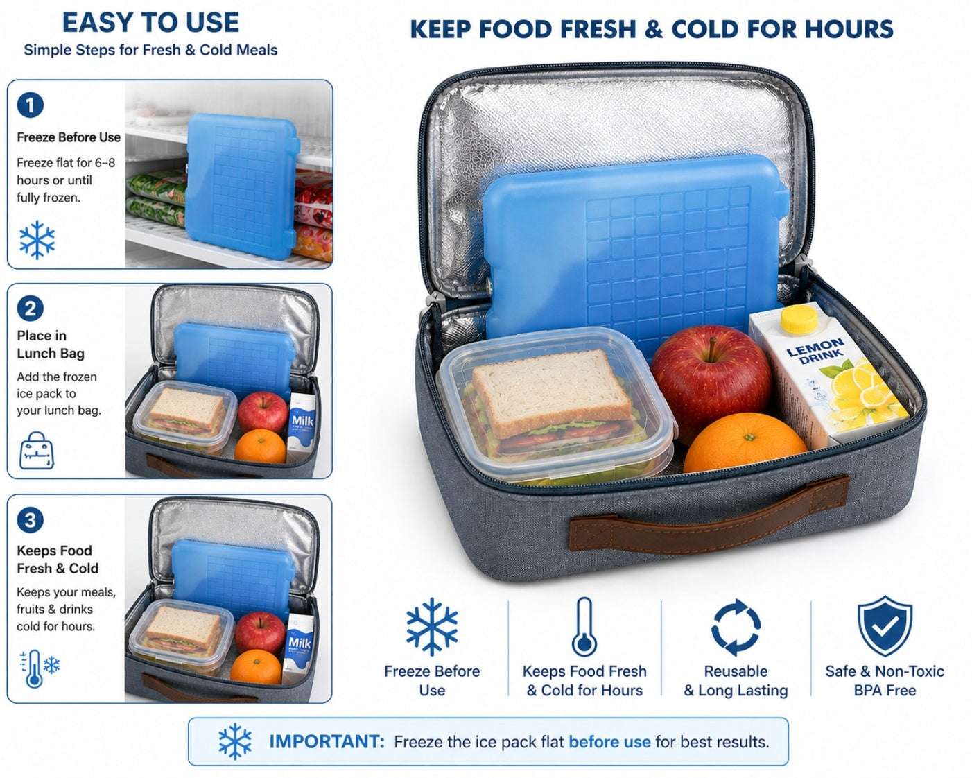 Reusable Ice Pack Lunch Bag Cooler
