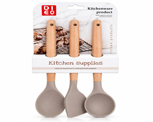 Wooden & Silicone Kitchen Utensil Set of 3