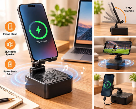 3-in-1 Bluetooth Speaker Phone Stand with Adjustable Holder & Power Bank