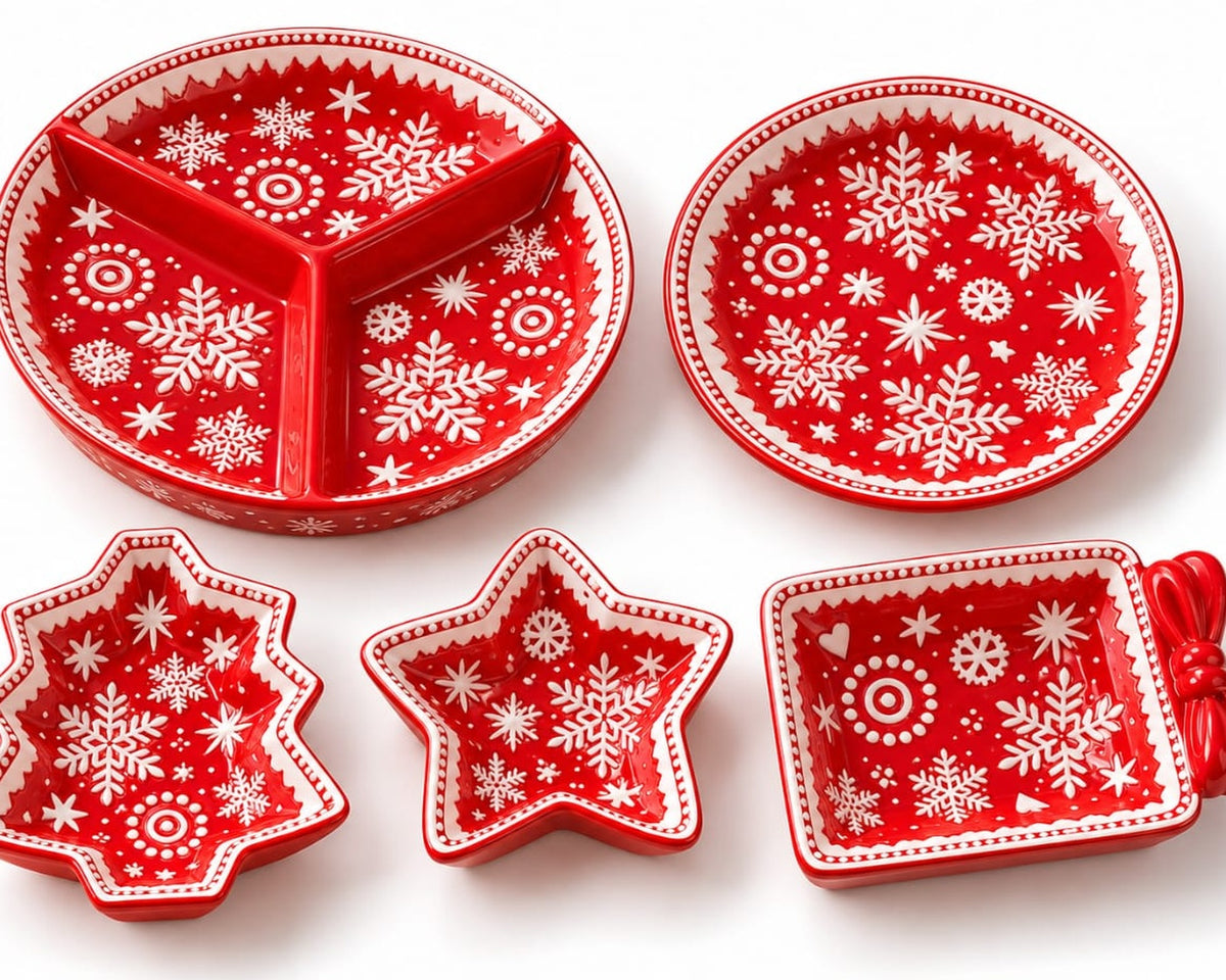 Christmas Serving Dishes Collection – 5-Piece Red