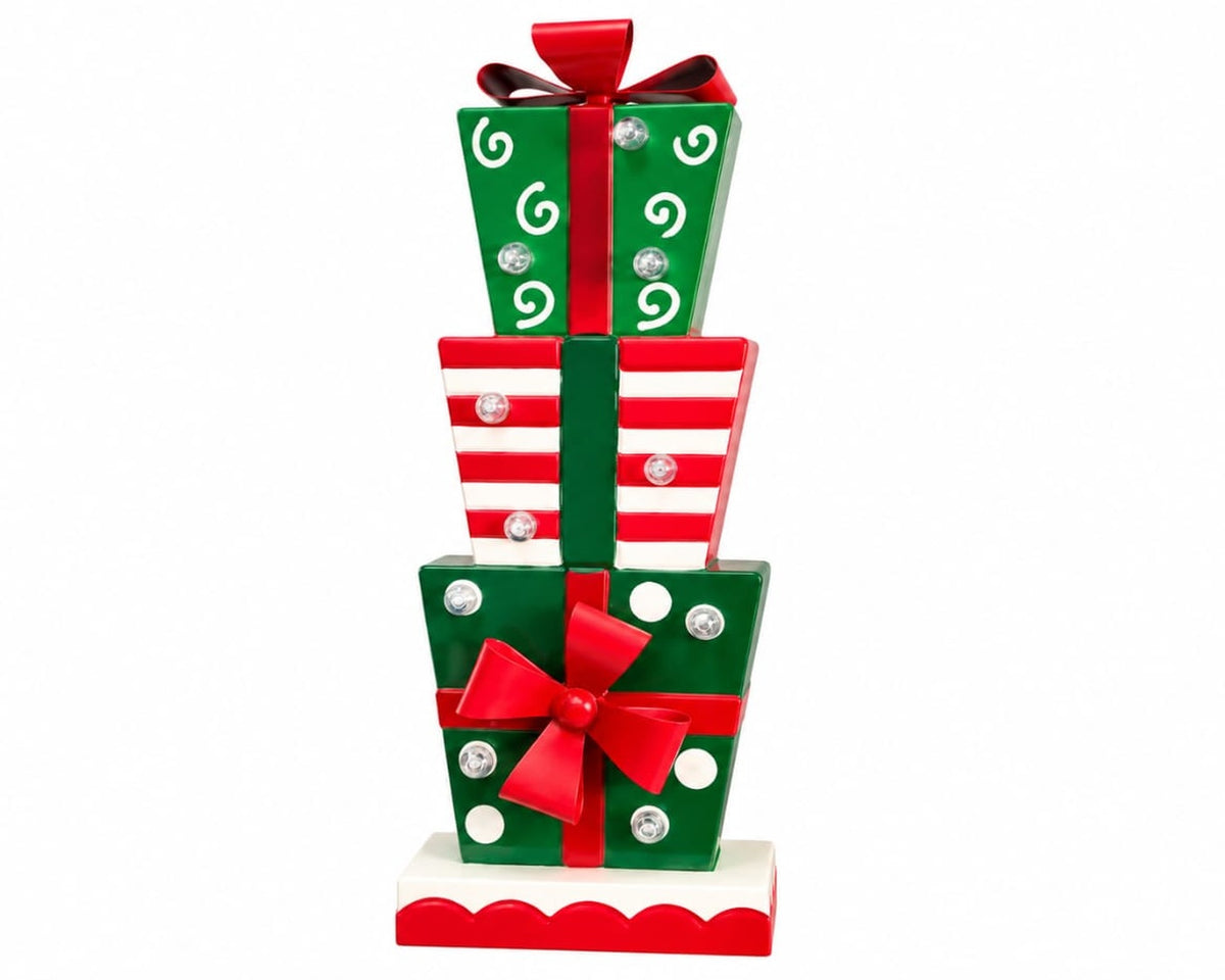 Christmas Gift Box Stack Decoration with LED Lights – 42 cm