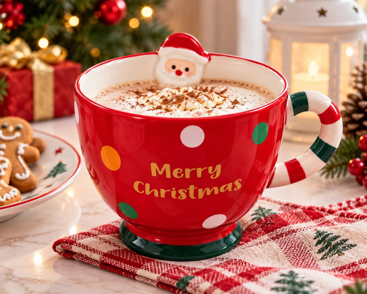 Christmas Ceramic Mug with Candy Cane Handle